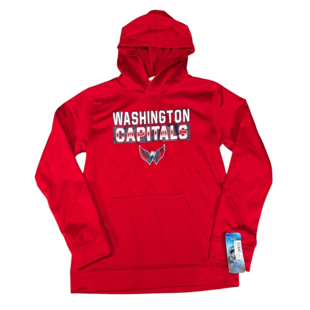 NHL Washington Capitals Boys Large 12/14 Red Performance Fleece Hoodie NWT